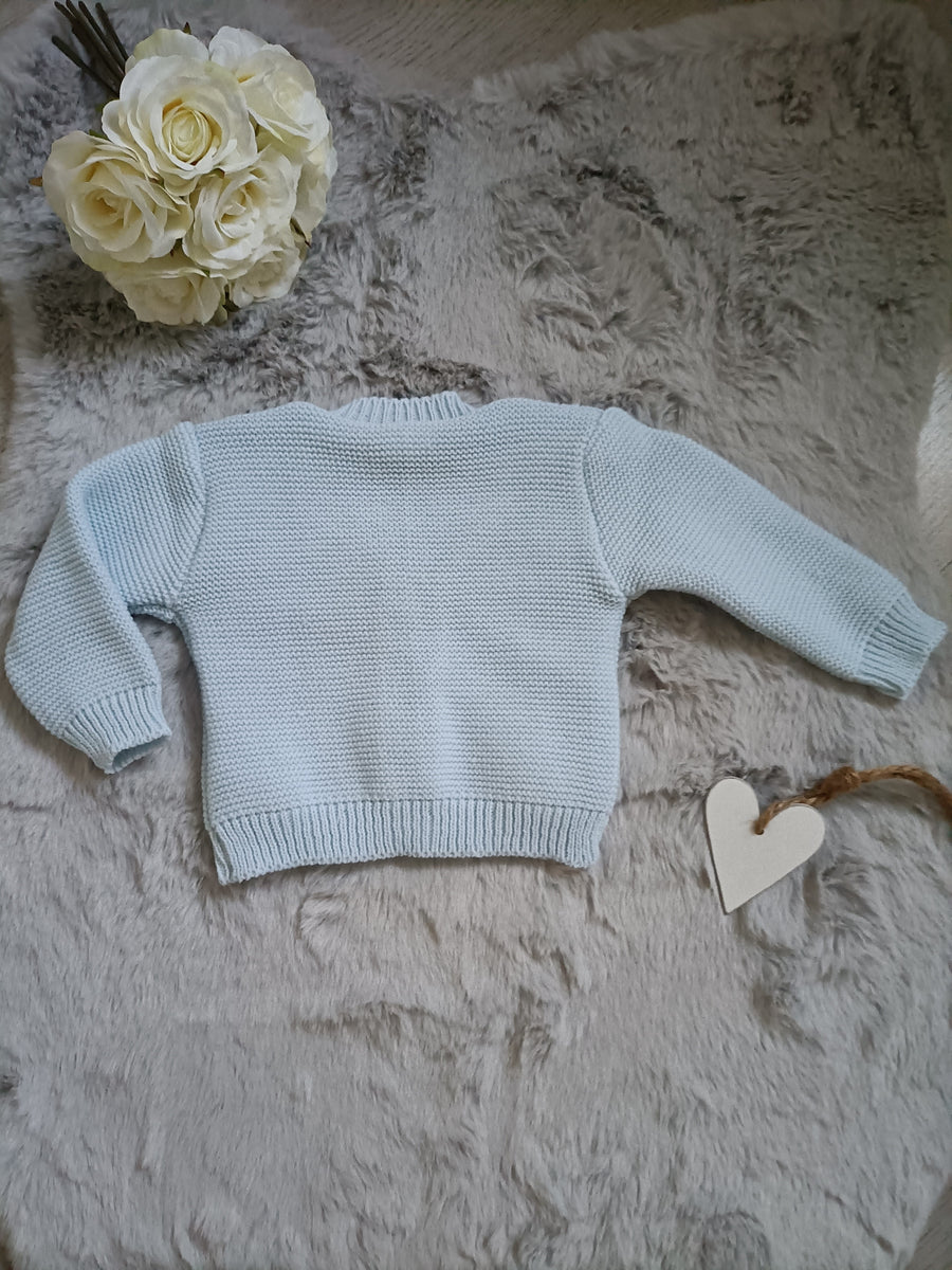 Knitted Cardigan With Pompoms - Baby Blue