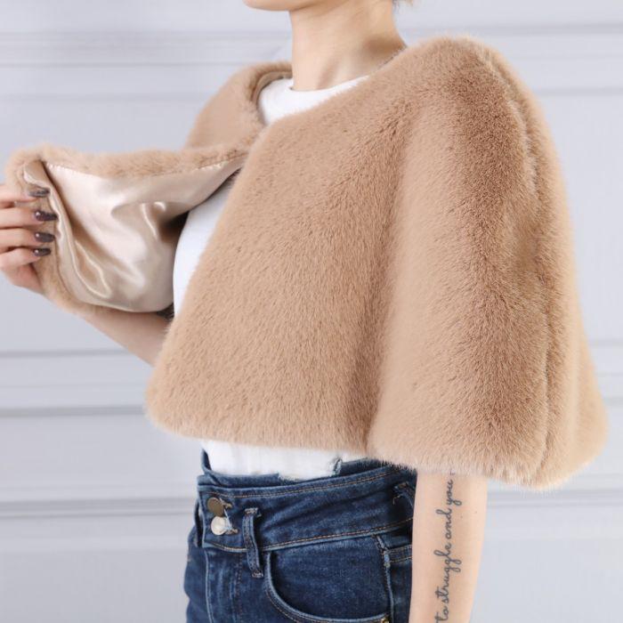 Sleeveless Faux Fur Shrug - Taupe