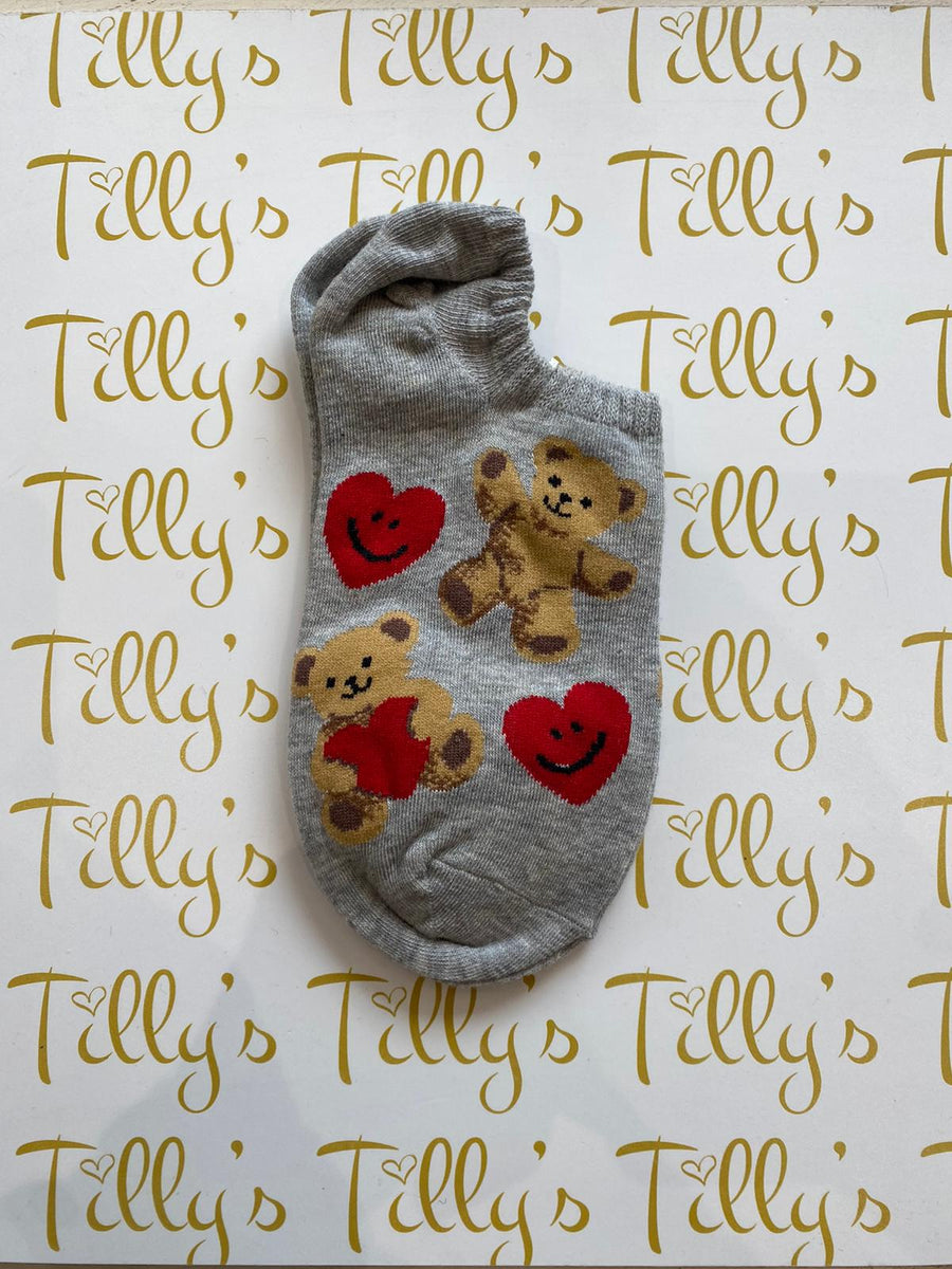 Teddy Bear Trainer Socks - Grey
