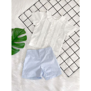 Vintage Ruffled Shorts Set - White/Blue